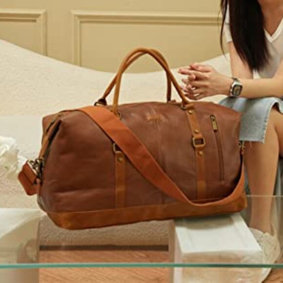 Vegan Leather Travel Duffel Tote Weekender Bag Oversized Carry-On Spacious - Picture 3 of 8